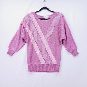 Vintage Nannell Size M Pink Hand Knit Sweater Sequin Textured Retro